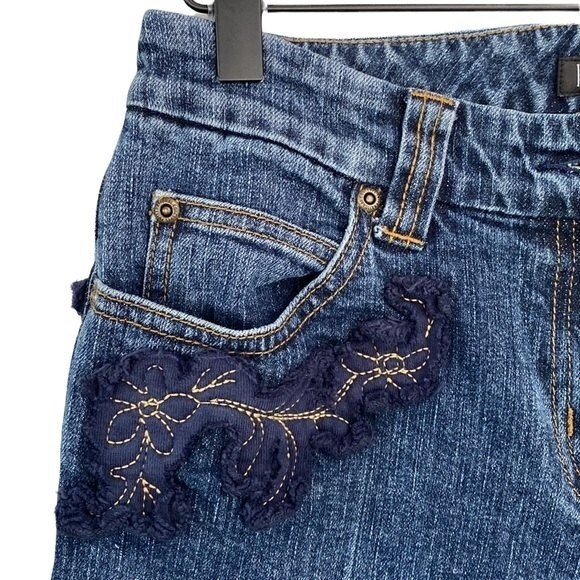 INC Floral Embroidered Boot Cut Distressed Jeans Mid-Rise Stretch Cottagecore - Picture 3 of 16